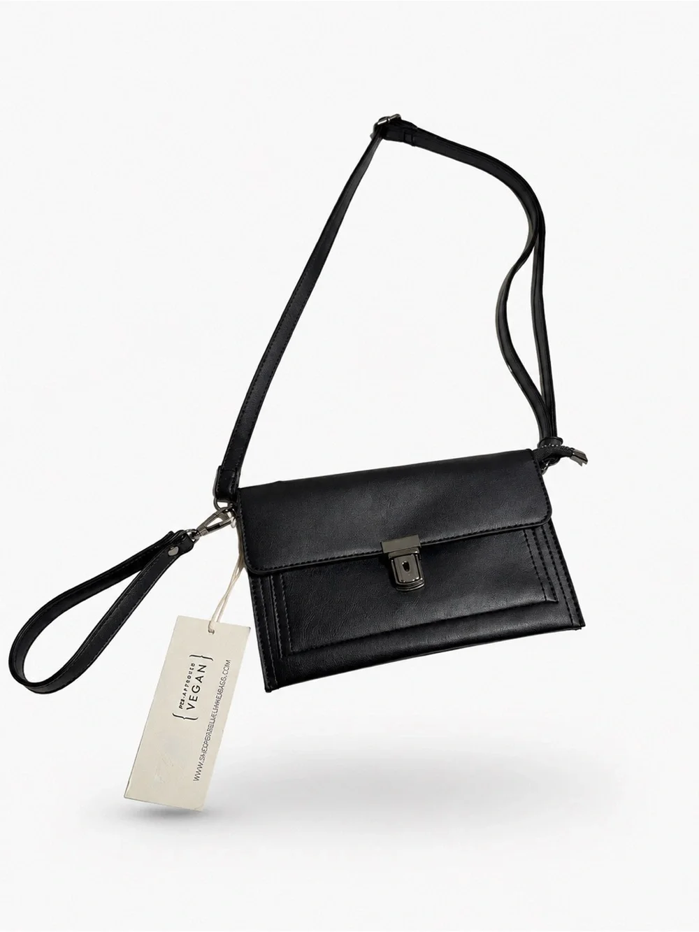 Classic Black Vegan Crossbody with Detachable Wristlet